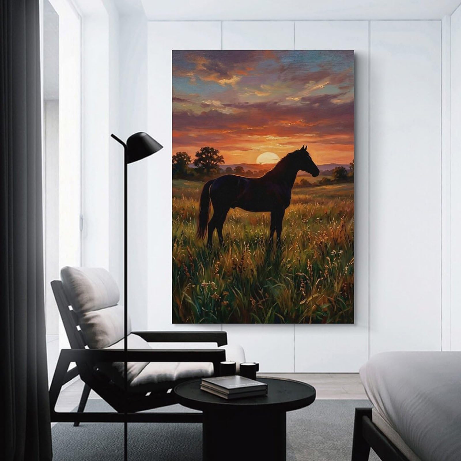 Junmoney Room Decor Wall Art Horse at Sunset in Field, 16x24inch(40x60cm), for Workspace Walls, Study Corners Or Bedrooms, A Smart Decor Choice for Study Walls