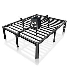 ROIL 14 inch Metal Queen Bed Frame with Rounded Corner and Headboard Hole Mattress Retainers 3500LBS Heavy Duty