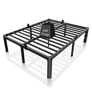 ROIL 14 inch Metal Queen Bed Frame with Rounded Corner and Headboard Hole Mattress Retainers 3500LBS Heavy Duty