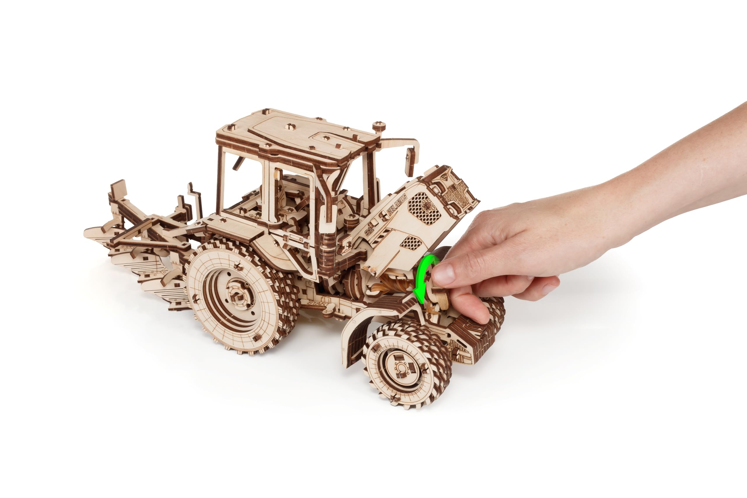 EWA Eco-Wood-Art ARADO 3D de Madera-Rompecabezas para Adultos y Adolescentes, 14+ -Montaje sin pegamento-325 Piezas, Color natuurlijk, Medium (Tractor BELARUS-82.3 with PLOW)