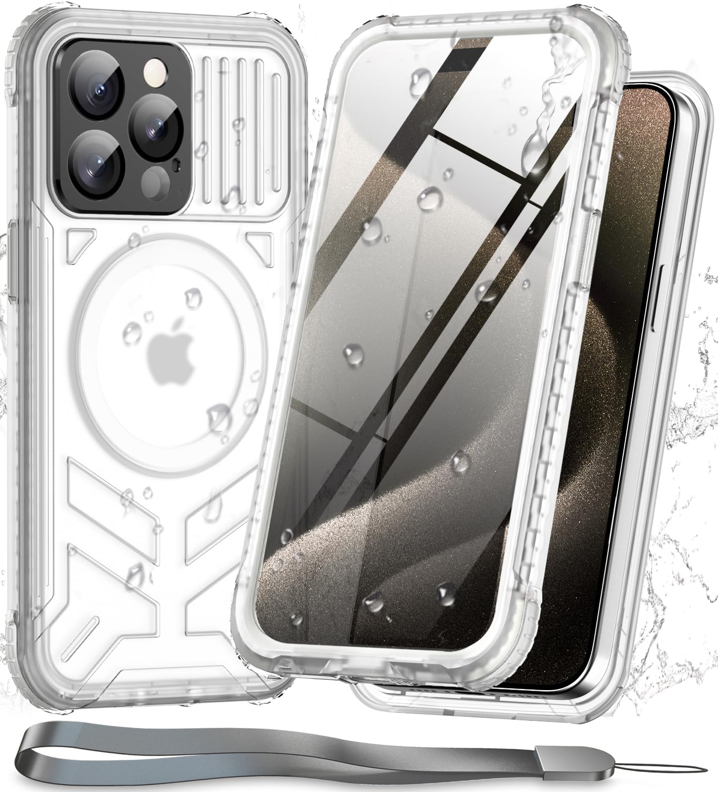 WIFORTfor iPhone 15 Pro Waterproof Case, [IP68 Underwater Dustproof][Built-in Screen][15FT Military Shockproof], 360 Full Body Sealed Protection Cover Magnetic Frosted Phone Case 6.1" Translucent