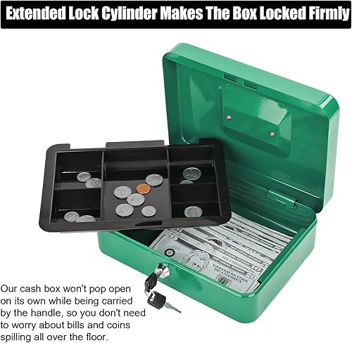 Miniatura 7 de Caja de dinero grande con cerradura con bandeja extraíble para monedas, caja de dinero de metal segura portátil con cerradura de llave, organizador