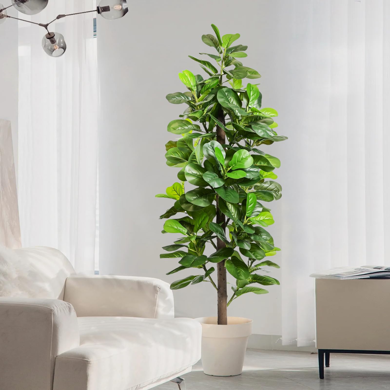 Keeplush Faux Fiddle Leaf Fig Tree 6ft Tall Indoor Fake Tree in Pot with 154 Leaves Artificial Ficus Lyrata House Plant for Indoor Home Office Bedroom Living Room Decor Perfect Housewarming Gift