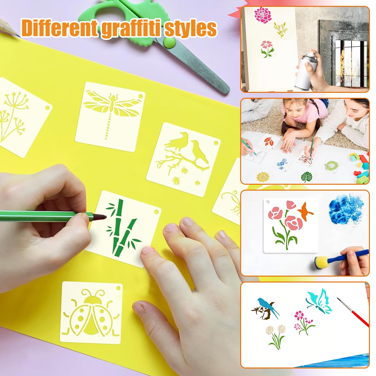 Pochoir Plastique Pour Peinture Murale Pochoirs Feuilles Tropicales - Lot De 27 Motifs (fleurs, Oiseaux...) Pochoir Louis Viton