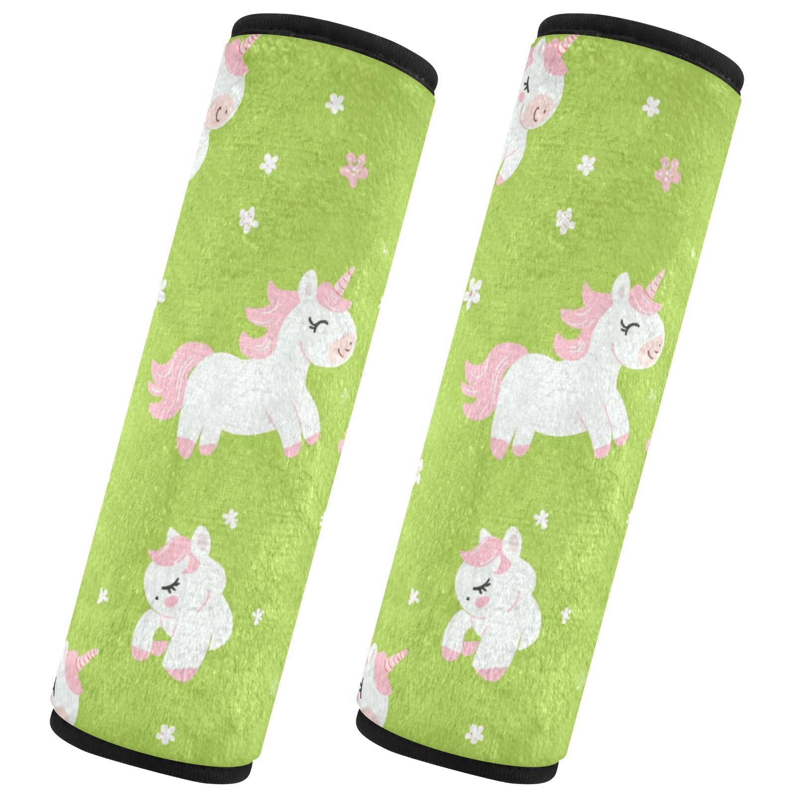Seat Belt Covers 2 Pack Cute Unicorns Car Seat Strap Covers Super Soft Green Pink Car Seat Neck Cover for Boys Girls Adults Babies M