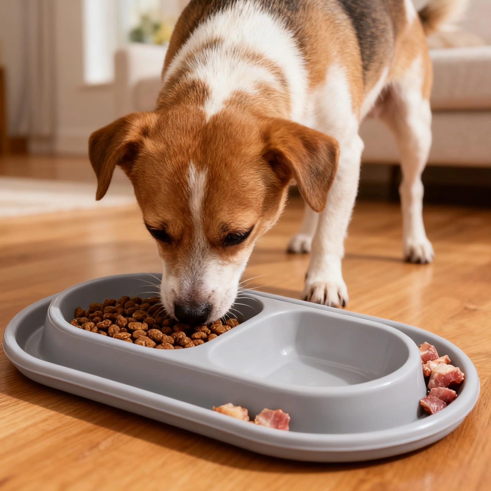 Lot de 2 gamelles pour Chien et Chat, Double Bol pour Nourriture et Eau, Grand bac avec barrière périphérique, PP Facile à Nettoyer, pour Usage Quotidien, Limite Les débordements