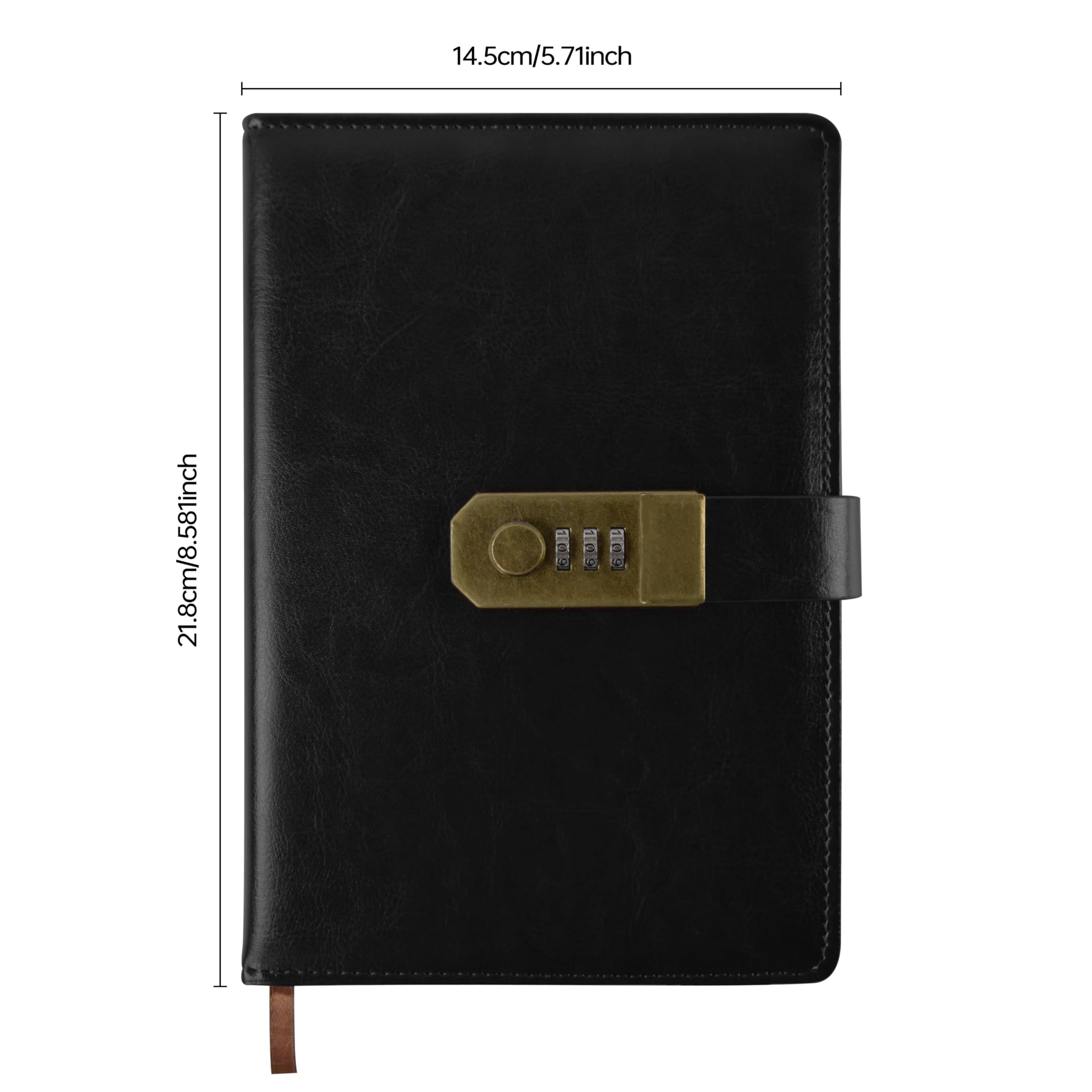 Diary with Lock, A5 PU Leather Diary with Code 200 Pages, 100Gsm Paper, Vintage Reading Journal Diary with Lock for Women & Men, (Czarny)