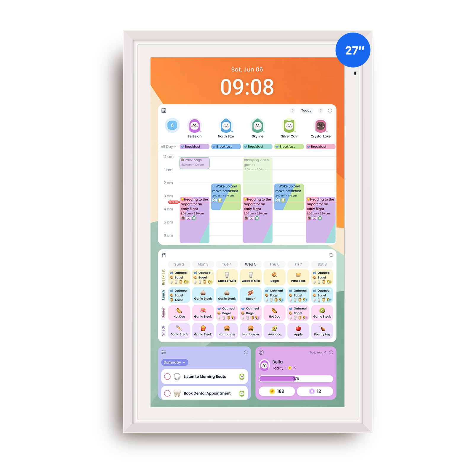 Apolosign 27-inch Digital Calendar, No-Subscription, Smart Wall Planner with Calendar Sync, Chore Chart, Meal, Apps &amp; Dashboard, Electronic Touchscreen Display for Family Schedules, Dual Mode (White)