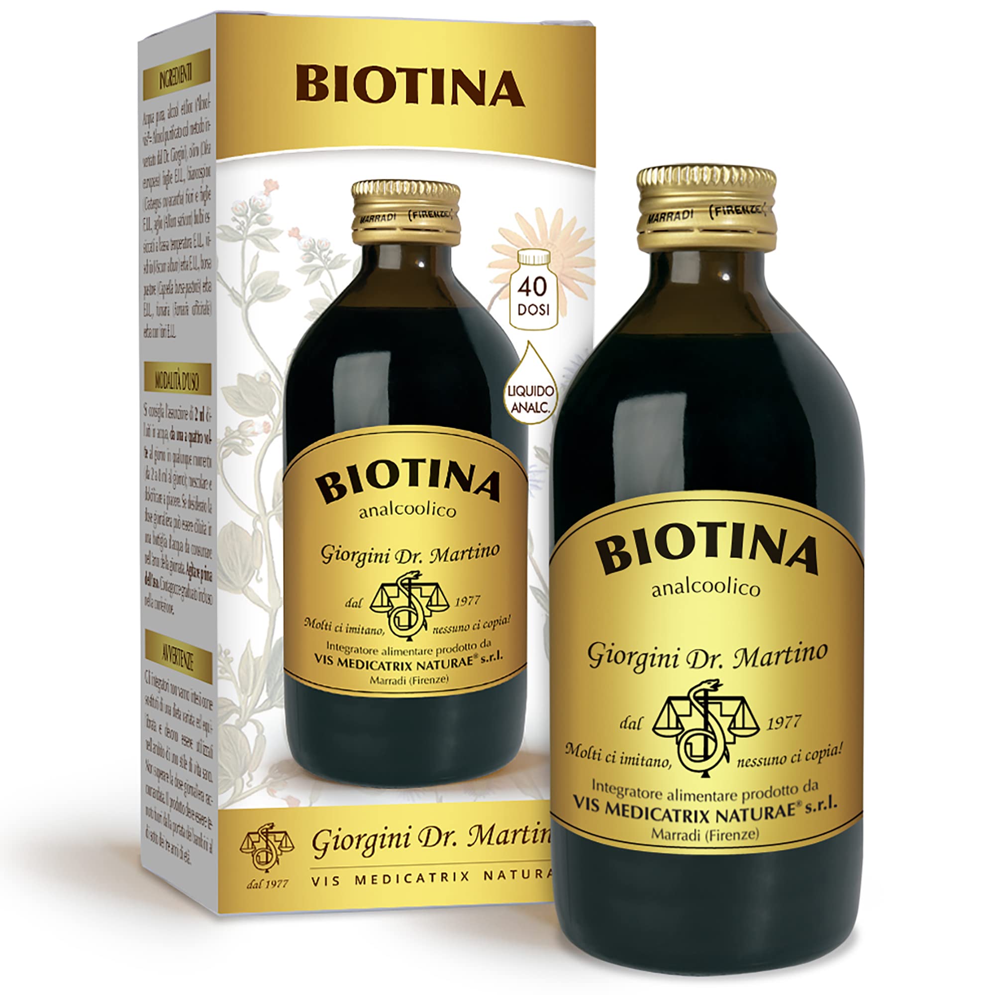 Dr Giorgini BIOTINA LIQUIDO ANALCOLICO - 200 ml (integratore di biotina per capelli e pelle, dosi per 40 giorni)