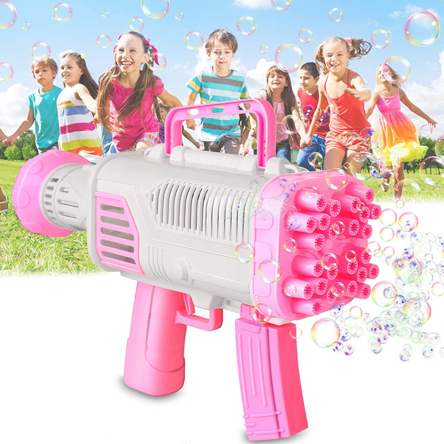Bubble Gun Rocket Bubble Blowers Machine, Electric Blower Water Toy Big Bubble Blowers Maker for Wedding Summer Birthday Party Outdoor Fun Toy, Great Gift Idea for Adults Boys Girls Toddler, Pink