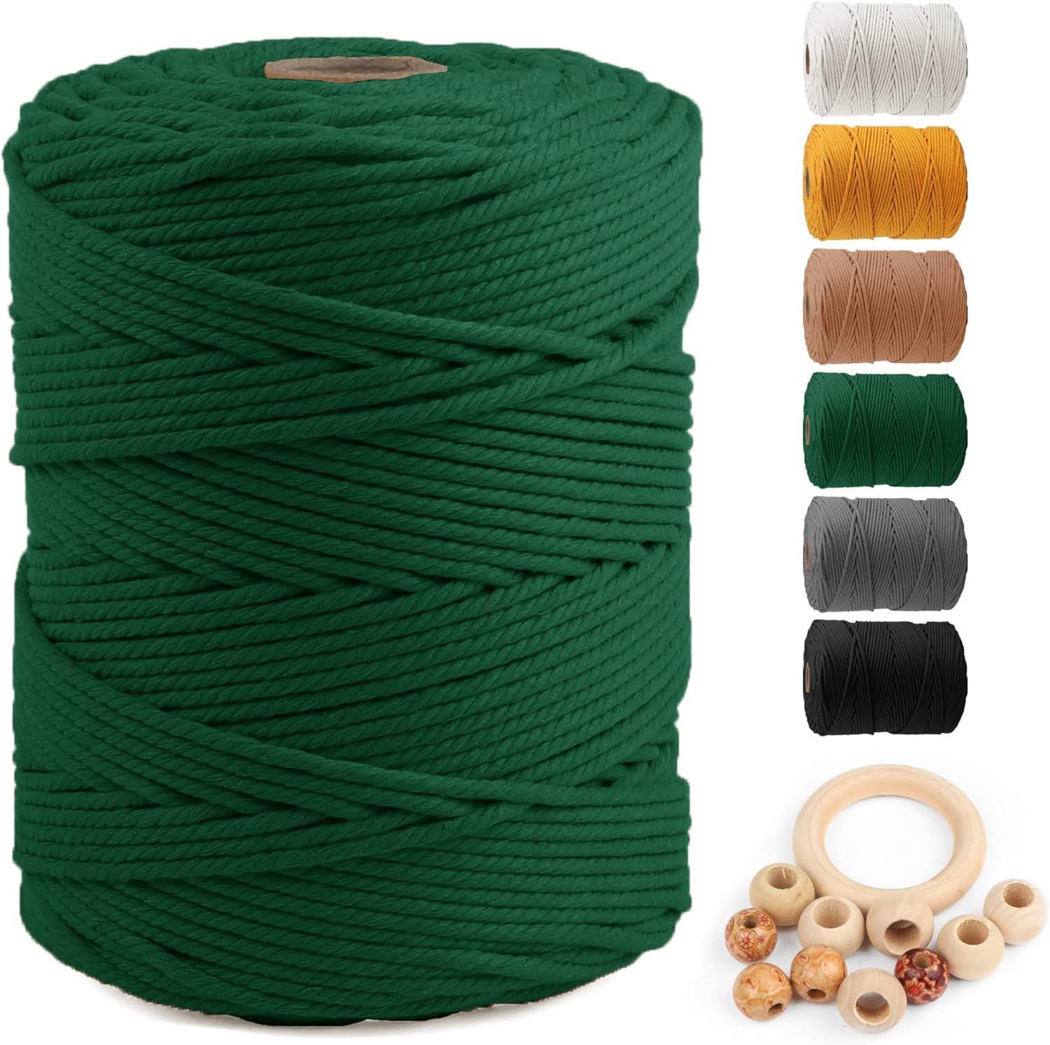 ZUEXT Macrame Cord, Blackish Green, 3mm x 547yds Cotton String Macrame Yarn