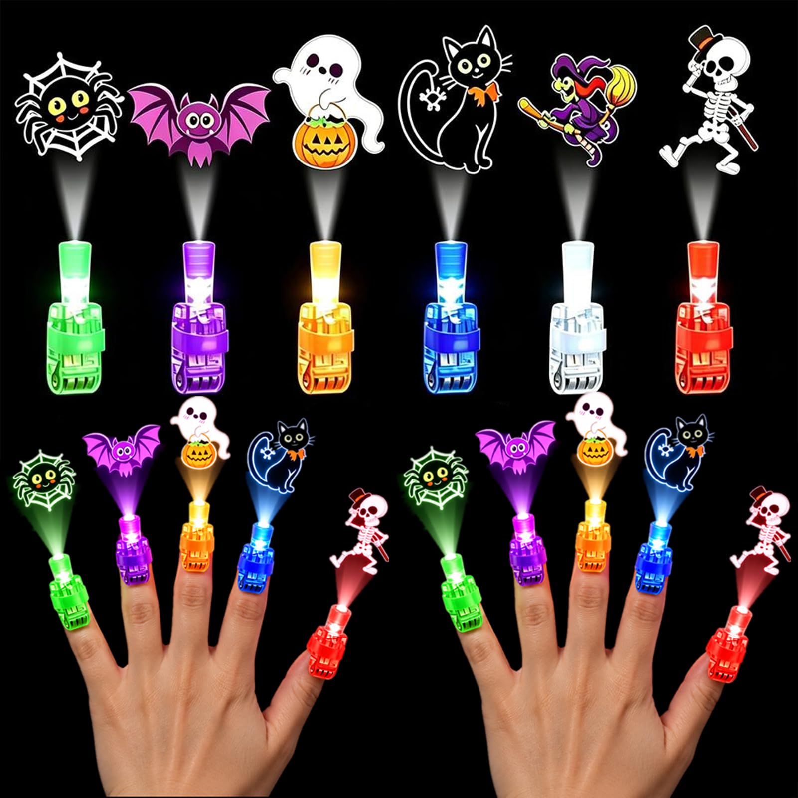 36 Pcs Halloween Finger Lights Projector, Mini LED Colorful Projection Toys for Kids, Spooky Party Favours with Ghost Pumpkin Bat Patterns, Trick or Treat Bag Fillers,Random Color