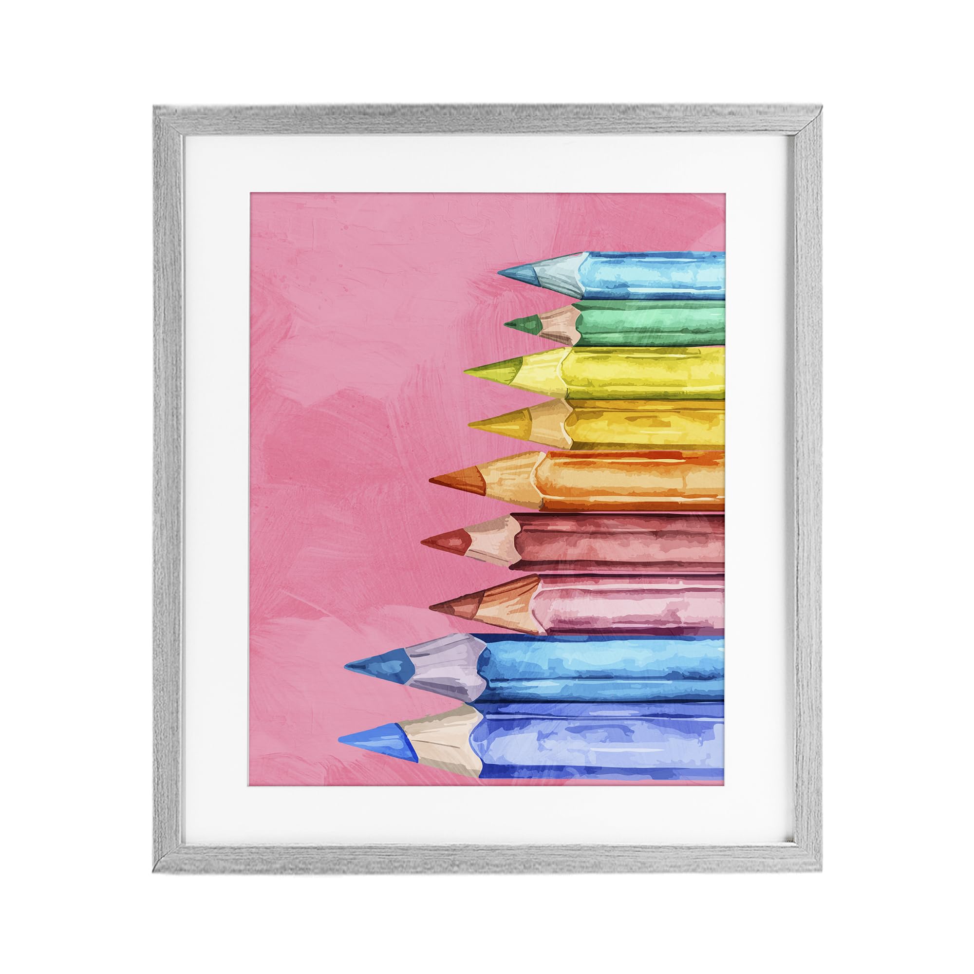 Stupell Industries 'Vibrant Pencils on Pink', Framed Print Under Glass, Gray, 17 x 21 Inches, Easy to Hang and Sturdy, Made in USA, by Kim Allen