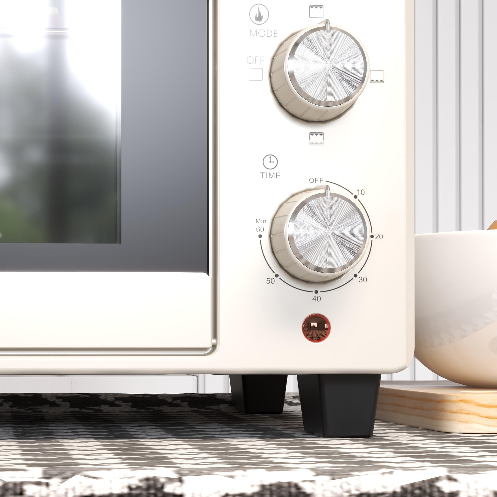 HOMCOM Mini four à pizza de 21 l, miniofen inkl. Backblech, Grillrost und Krümmelblech, 1400W Tischbackofen mit 1h Timer, Ofenrost, 100-230℃, Metall, Creme