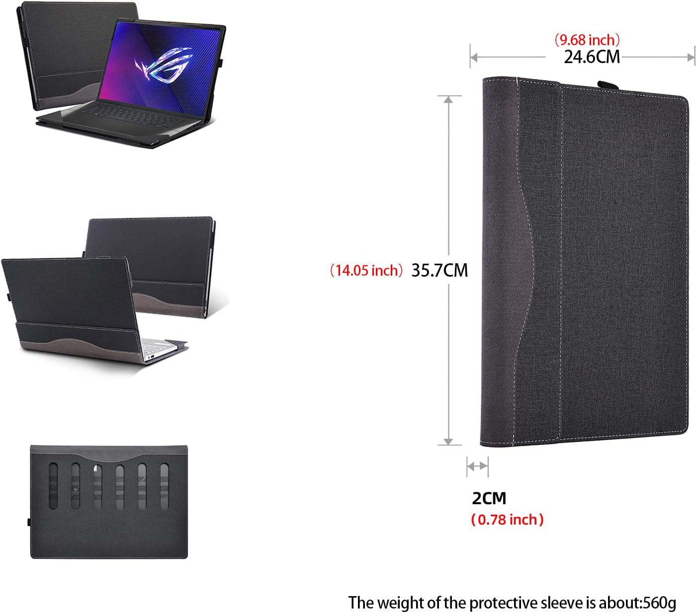 Laptop Cover for ASUS ROG Zephyrus G16 Gaming Laptop |G16 GA605 16" All Inclusive Drop Case 16 inch PU Leather Inside Pocket Cover (Black) image 5
