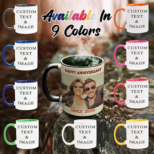 Miniatura 4 de Juego de tazas personalizadas con imagen y nombre tazas personalizadas de porcelana a juego para compromiso de boda, San Valentín, tazas únicas de