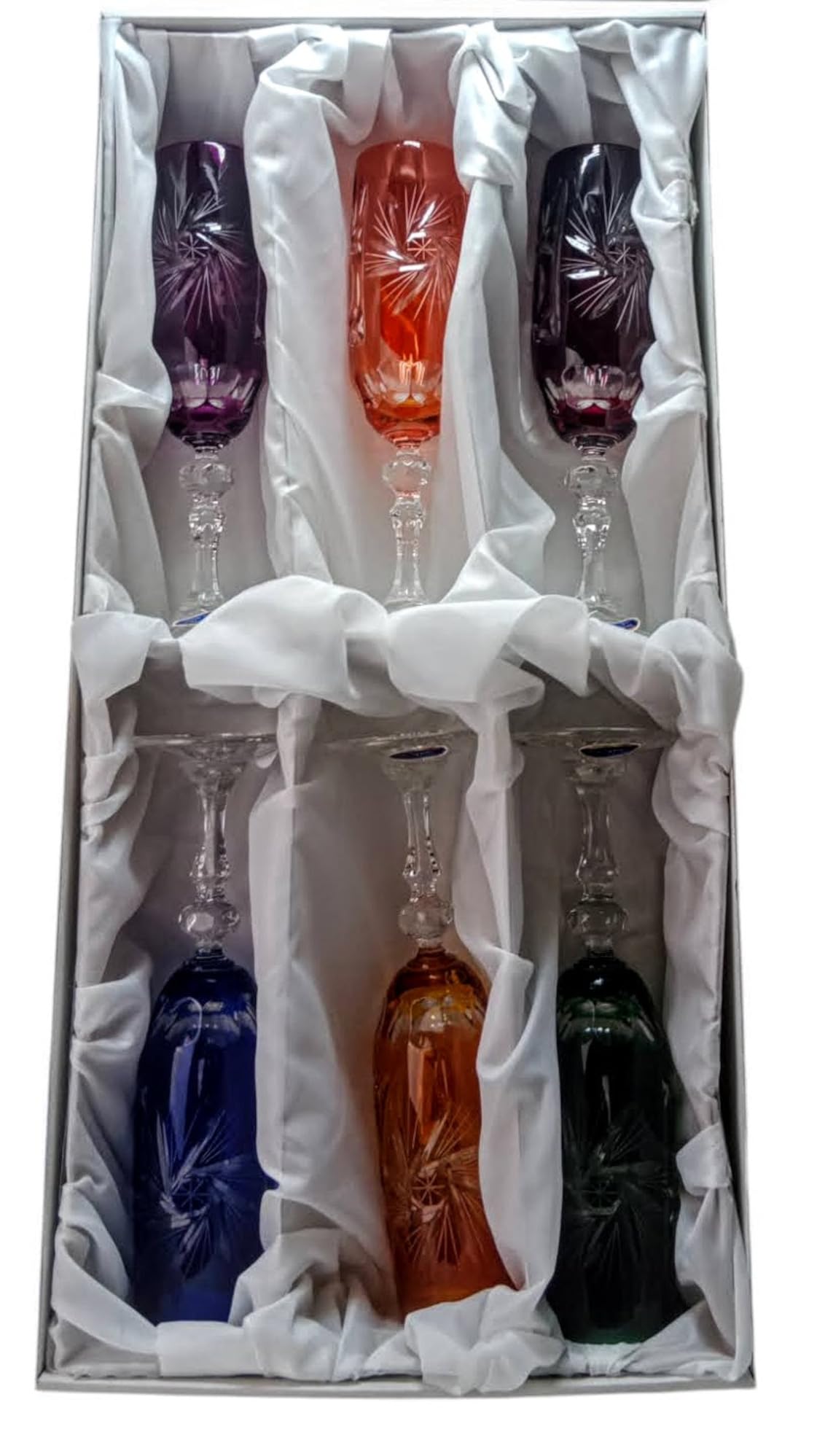 MaRika Mix Set Set de verres à champagne en cristal - 170 ml, fait à la main - Ensemble de 6, couleurs vives et idée cadeau parfaite pour des occasions élégantes