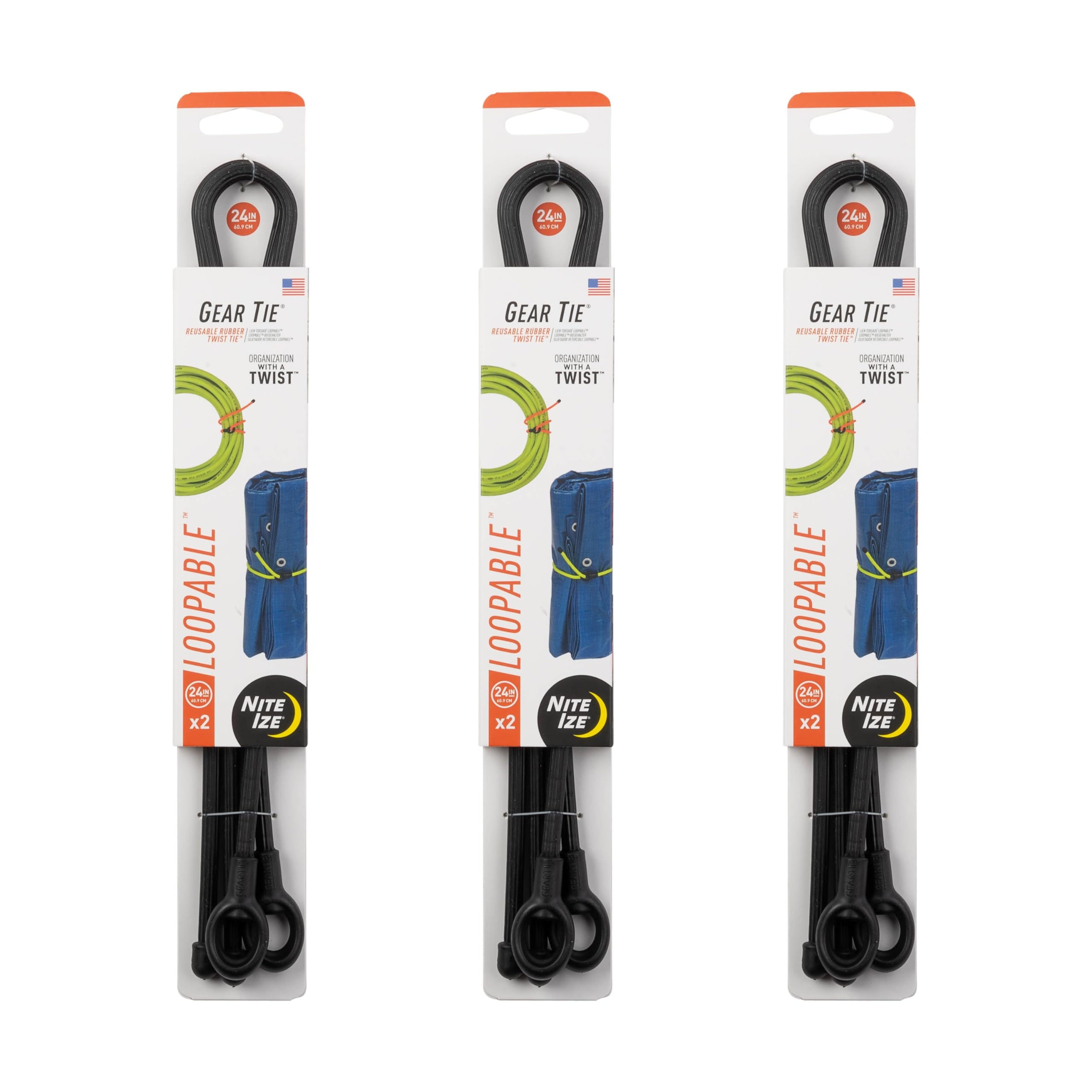 Nite Ize Gear Tie Loopable Twist Tie - Reusable & Flexible Twist Ties - Bendable Cable Ties for Gear & Cords - Loopable for Secure Fastening