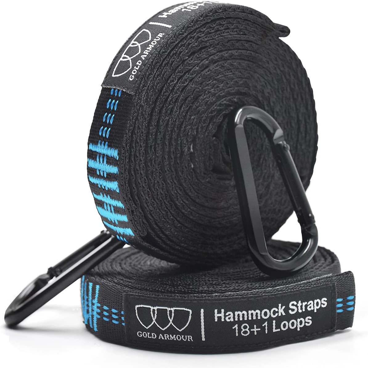 Gold Armour XL Hammock Straps Combined 20 Ft Long, 36 Loops with 2 Carabiners - Must Have Camping Hammock Accessories & Gear to Hang Camping Hammocks (Black with Sky Blue Stitching) : Patio, Lawn & Garden