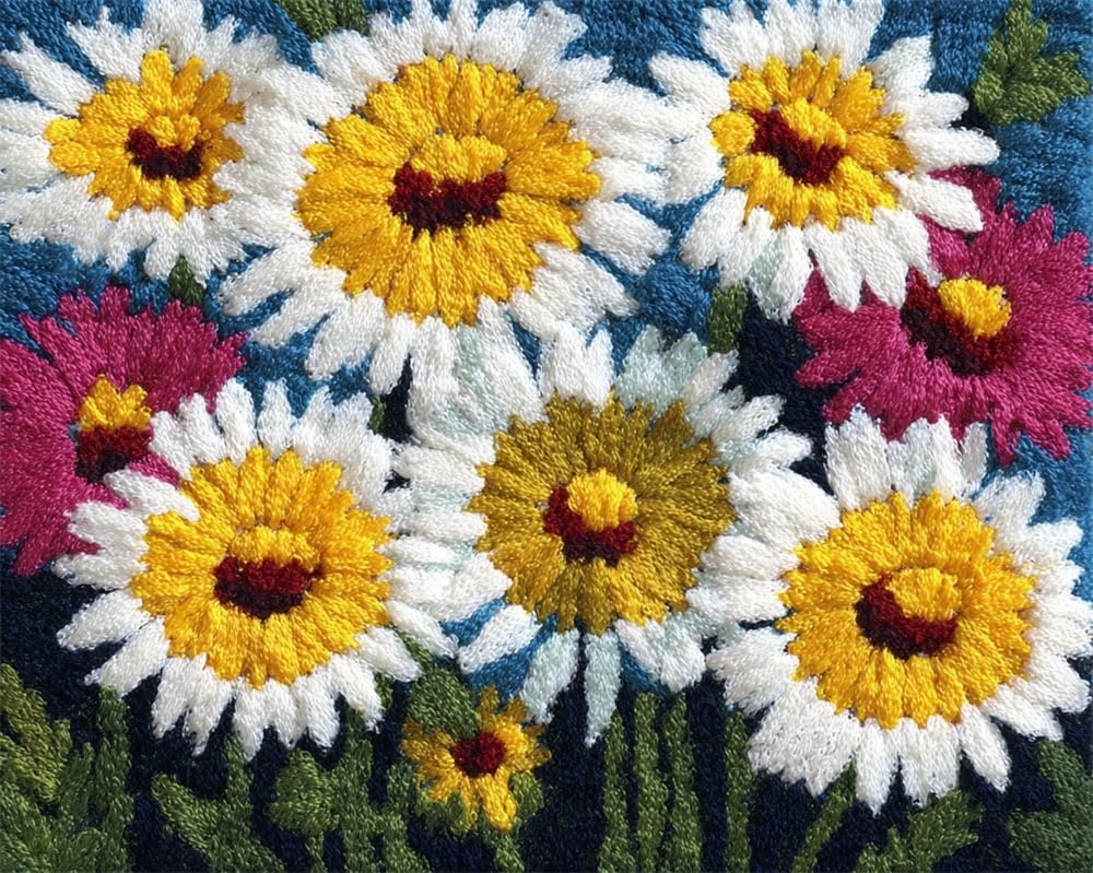 FWRTYCB Latch Hook Rug Kits, DIY Latch Hook Rug,Daisy Flowers Home Carpet Rug Making Canvas Kits,20X15Inch DIY Crochet Kits Embroidery Kits Needlework Crafts for Home Decor, Latch Hook Kits for Begi