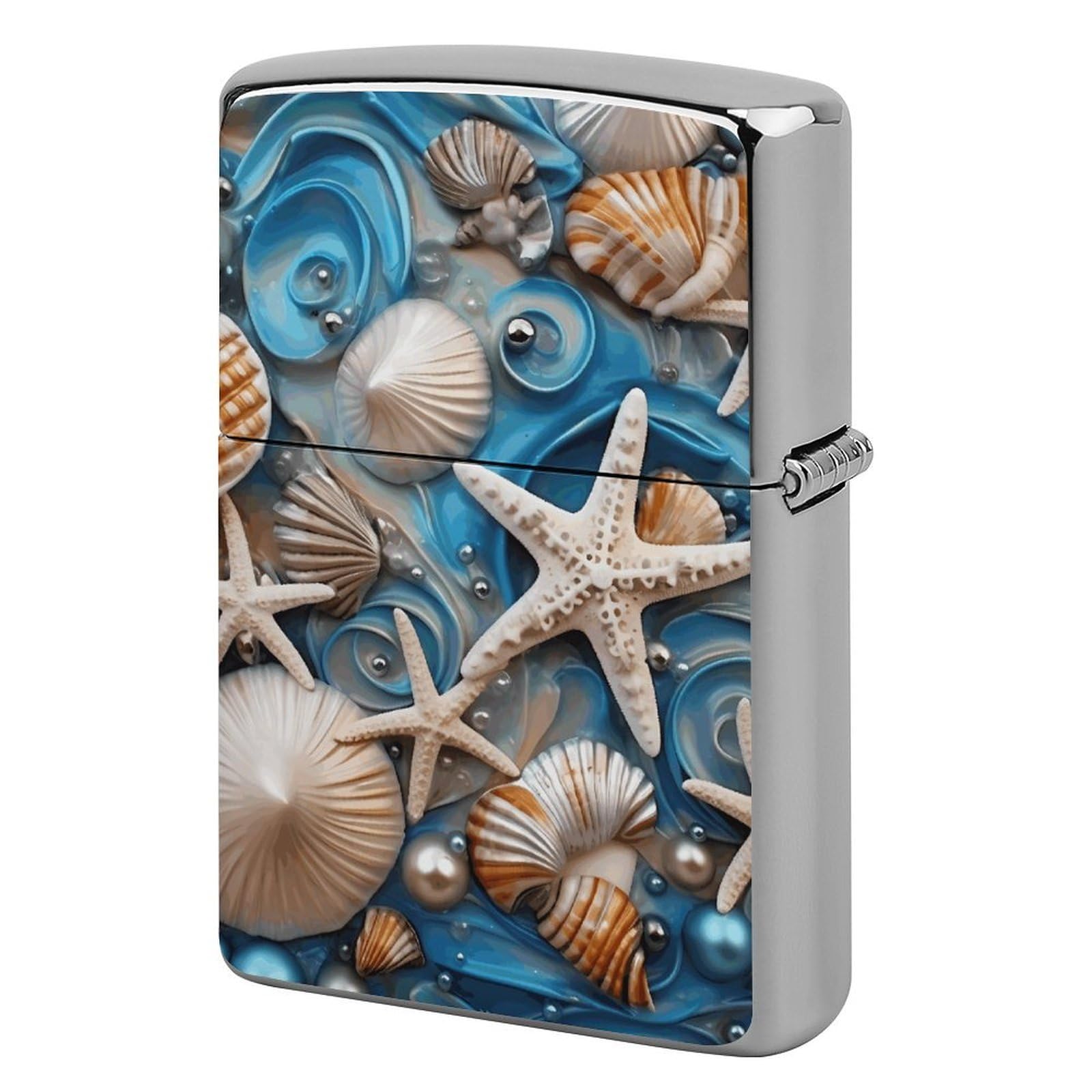 Ocean Shell Art Lighter Case Vintage Metal Lighter Cover Reusable Lighter Protective Sleeve Unique Design Personalized Lighter Sleeve Holder Against Dust and Scratches