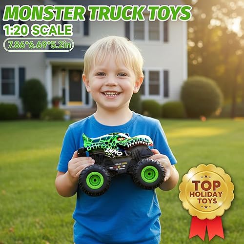 Miniatura 6 de Camión monstruo de juguete para niños, juguete de dinosaurio 120, camión RC con giros de 360 y deriva, 2.4 GHz todoterreno Monster Trucks para niños