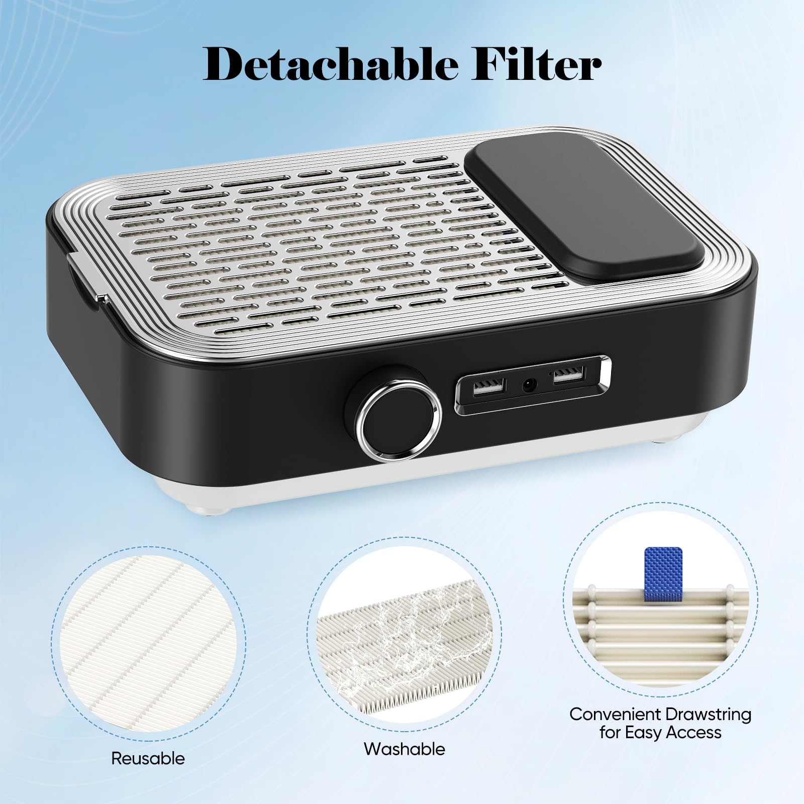 Lima per unghie elettrica 4 in 1 con aspirapolvere, lampada LED e powerbank, 45.000 giri/min Cura professionale delle unghie a casa e in salone
