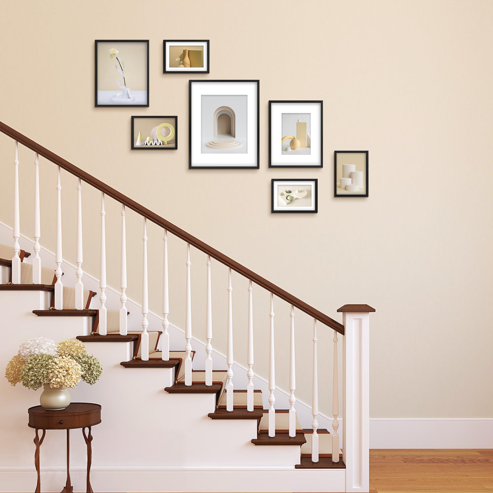 Frametory, set di 7 cornici in alluminio – Kit da parete nero – Visualizza una foto da 11 x 14, due 8 x 10 e quattro foto da 12,7 x 17,8 cm per la decorazione della casa