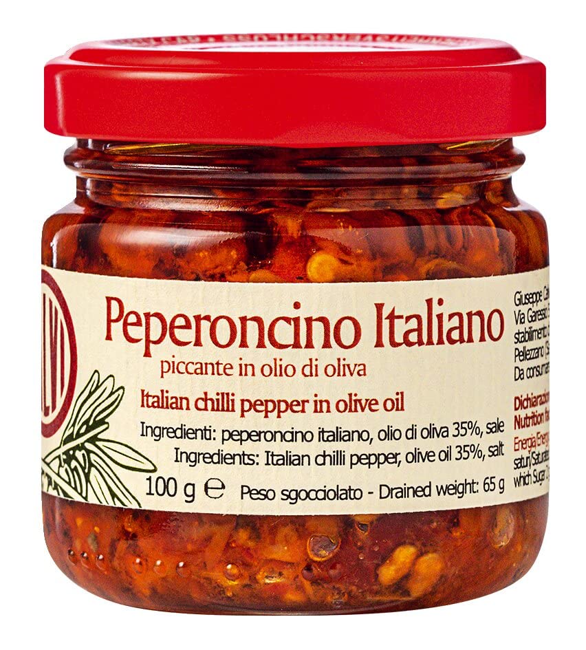 Calvi - Chile picante en aceite de oliva, 100 g de vidrio, dosis extra de nitidez en salsas de pasta, salsas, pizzas o platos de pollo, combinación irresistible que hará las delicias de los amantes de