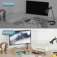 Vista 7 de TEAMIX Soporte elevador para monitor de madera, paquete de 2 elevadores ajustables para monitor dual para computadora portátil/PC