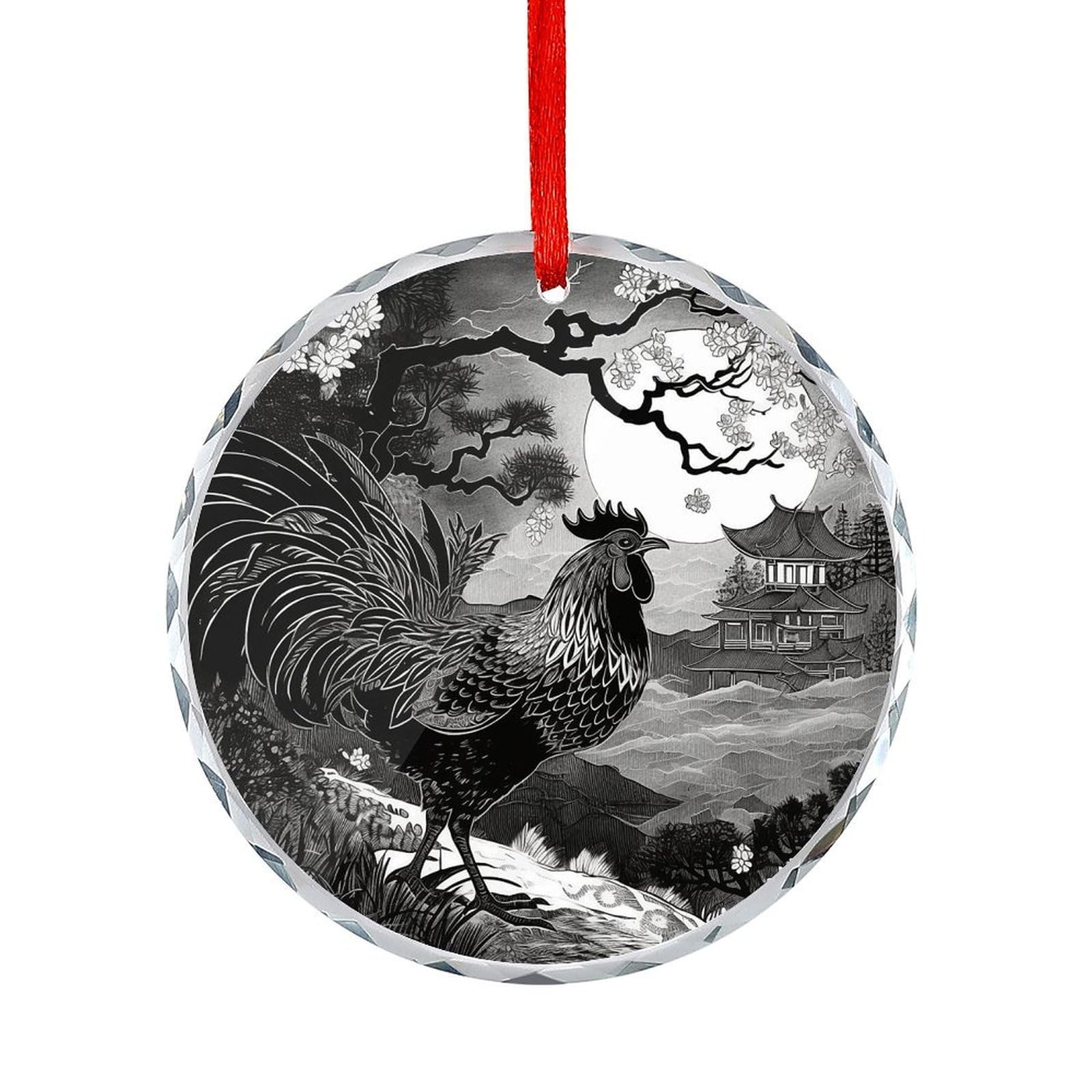 Btcowzrv Style Hand Drawn Chicken Pattern Round Ornament Hanging Pendant Decor