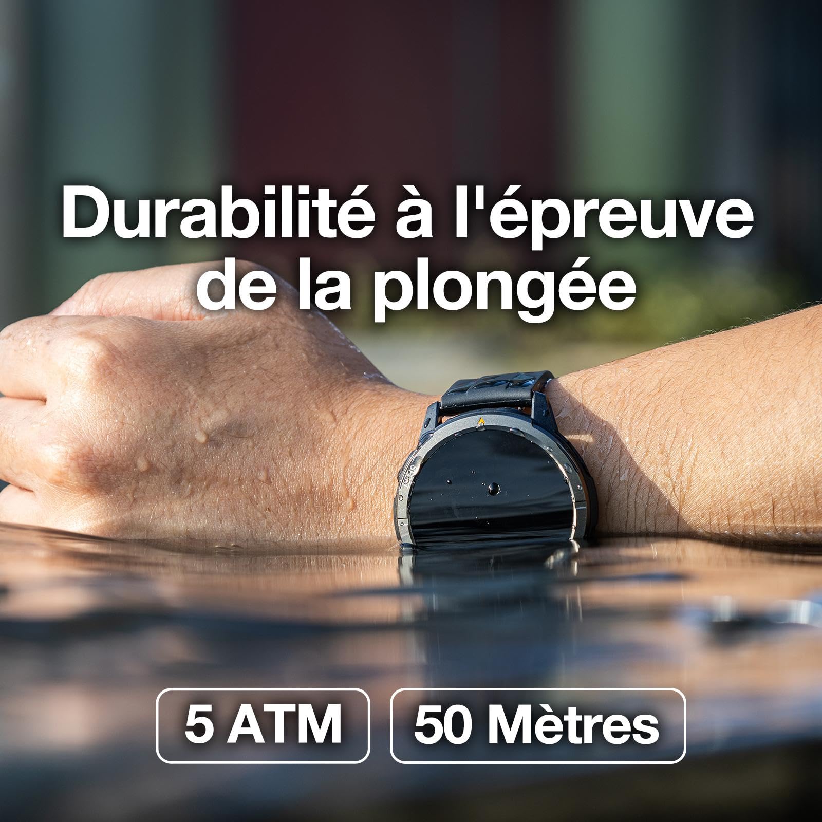 AGM Legion Montre Connectée 5ATM Écran AMOLED 1.43" iOS Android | 100 + modes，Bracelet Magnetique iOS Android