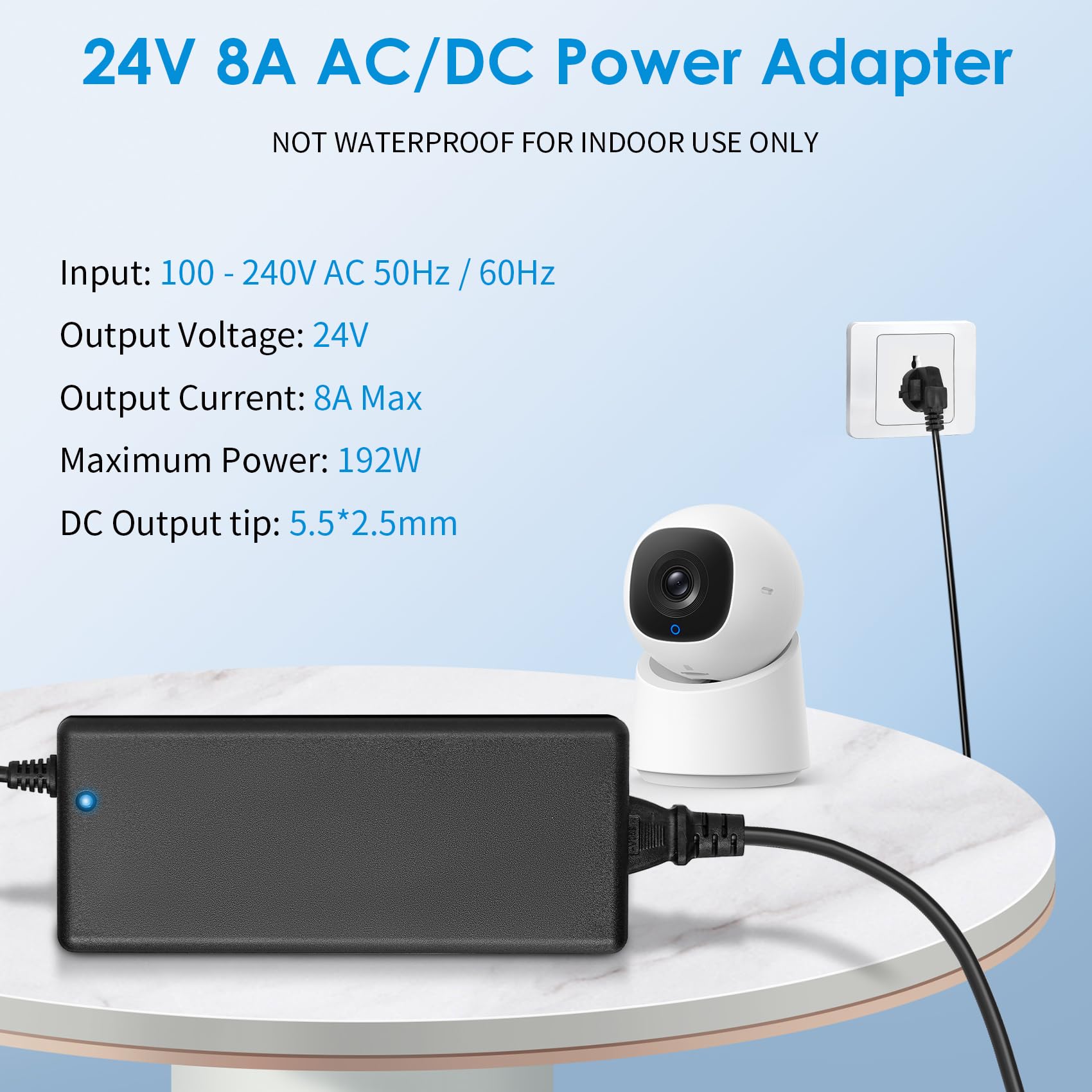24V 8A Netzteil Adapter, Universal netzteil AC 100-240V bis DC 24 Volt 8 Amp Stromversorgung für LED Streifen,TVs DVD LCD Monitor Funkgerät Kamera,Haushaltsgerät - Euro Stecker 5,5 * 2,5/2,1mm