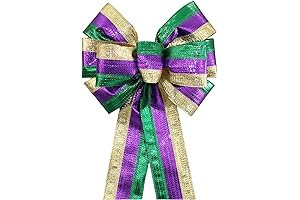 Metallic Tri Color Stripe Mardi Gras Wreath Bow