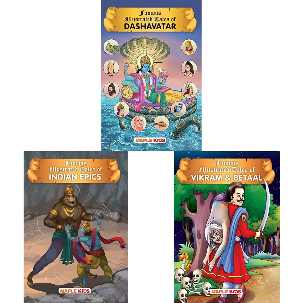 Dashavatar - Colourful Pictures - Story Book for Kids+Indian Epics (Illustrated) - Stories from Indian Mythology for kids+Vikram & Betaal (Illustrated) – Updated edition 2021(Set of 3books)