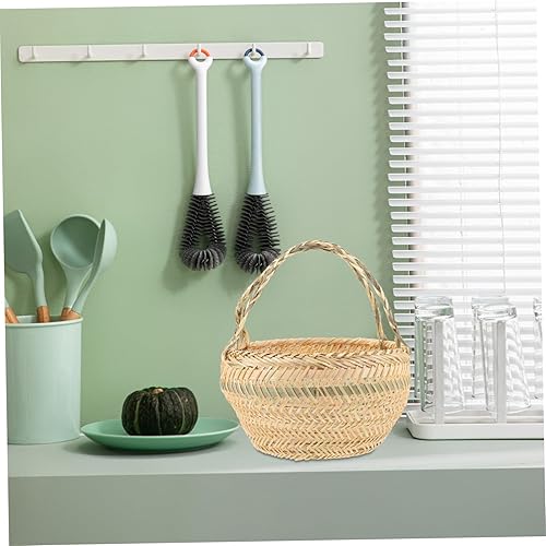 Miniatura 6 de ABOOFAN Cesta portátil de cosecha de jardín, cesta de almacenamiento de alambre con mango de bambú, cesta de almacenamiento tejida a mano, cesta de