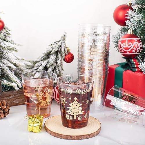 Miniatura 3 de DaYammi 60 vasos de plástico dorados de Navidad, vasos de plástico transparente de 10 onzas, vasos de plástico desechables de alta calidad,