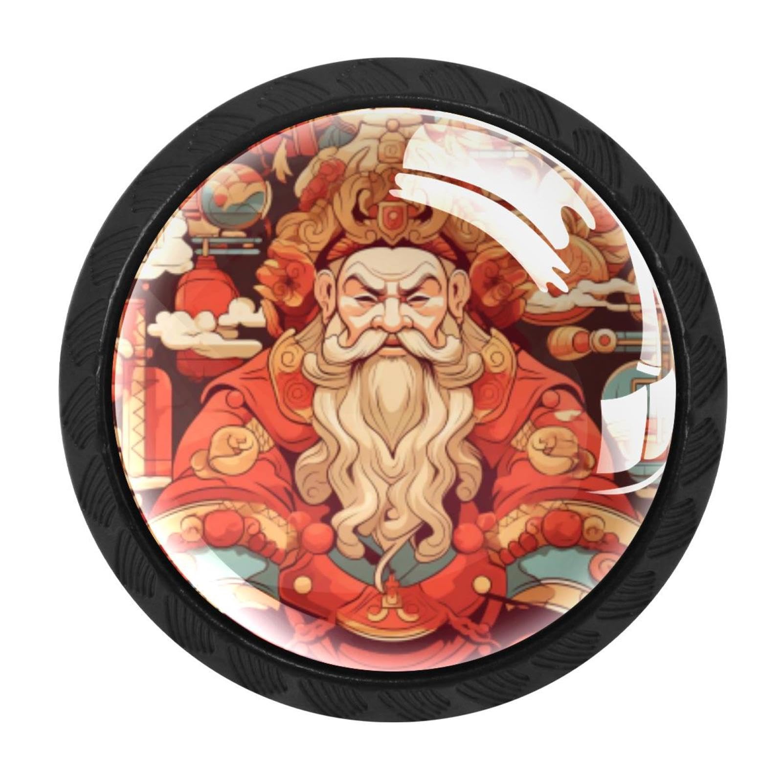 CHENZZZZ 4 pcs the God of Wealth Cabinet Knobs Crystal Drawer Pulls for Kitchen, Bathroom Cabinet, Dresser and Cupboard