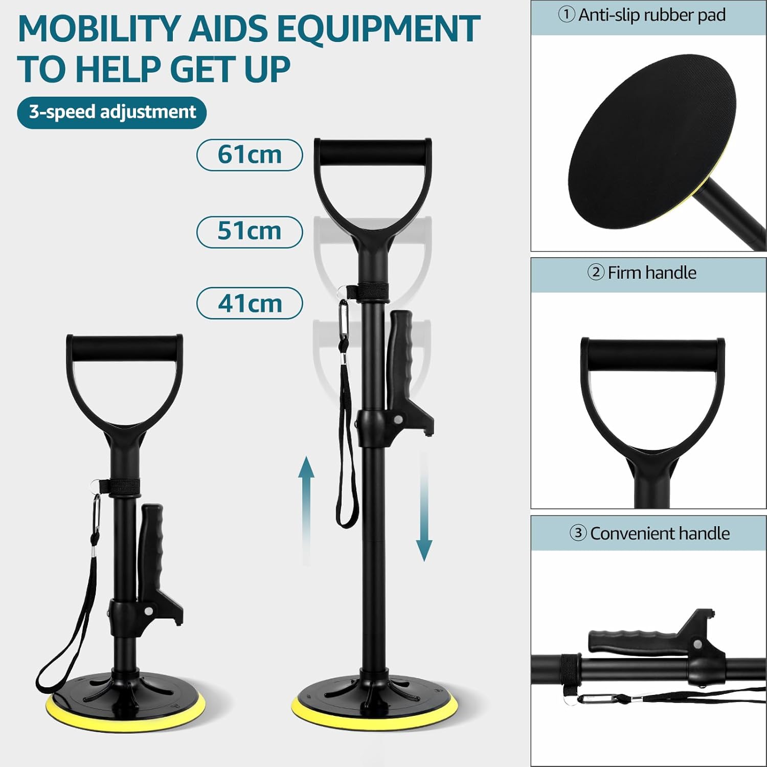 Mobility Aids Tool, Adjustable Standing Aid, Non-Slip Standing Assist Devices for Elderly, Help Seniors Get Up from Floor or Ground, Easy to Install Stand Assist Device for Rising