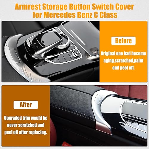 Miniatura 3 de PMFCA 2056803407 Caja de almacenamiento para reposabrazos de consola central, cubierta de interruptor de botón de liberación compatible con Benz