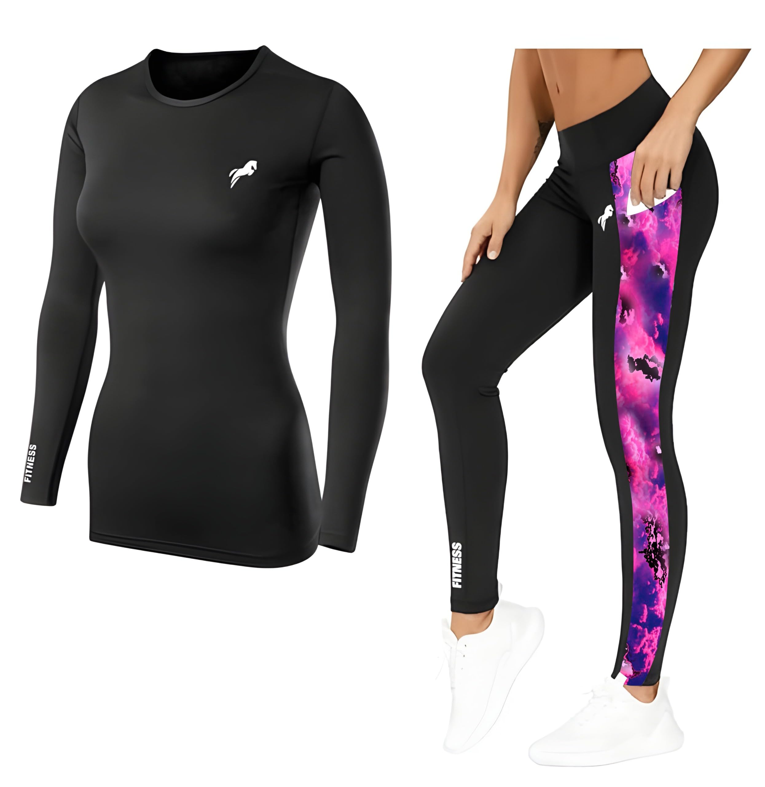 Gym wear Leggings Workout Pants with Upper Long Sleeves Track Suit for Women | Round Neck Tracksuit for Women | Suitable for Yoga, Jogging & Gym | Workout Clothes