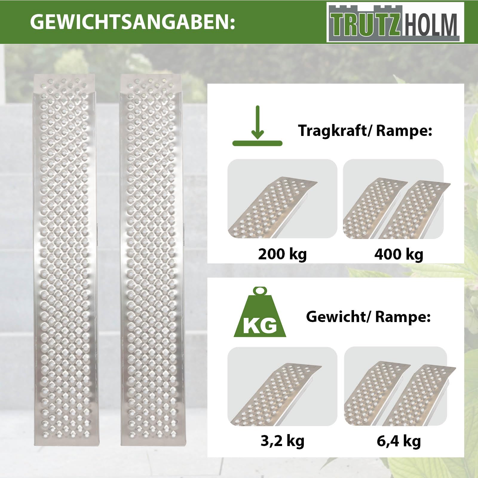 TRUTZHOLM 2 x Alu Auffahrrampen 150 x 21,5 cm 400 kg rutschhemmend starr Fahrradrampen Verladerampen leichte Ausführung