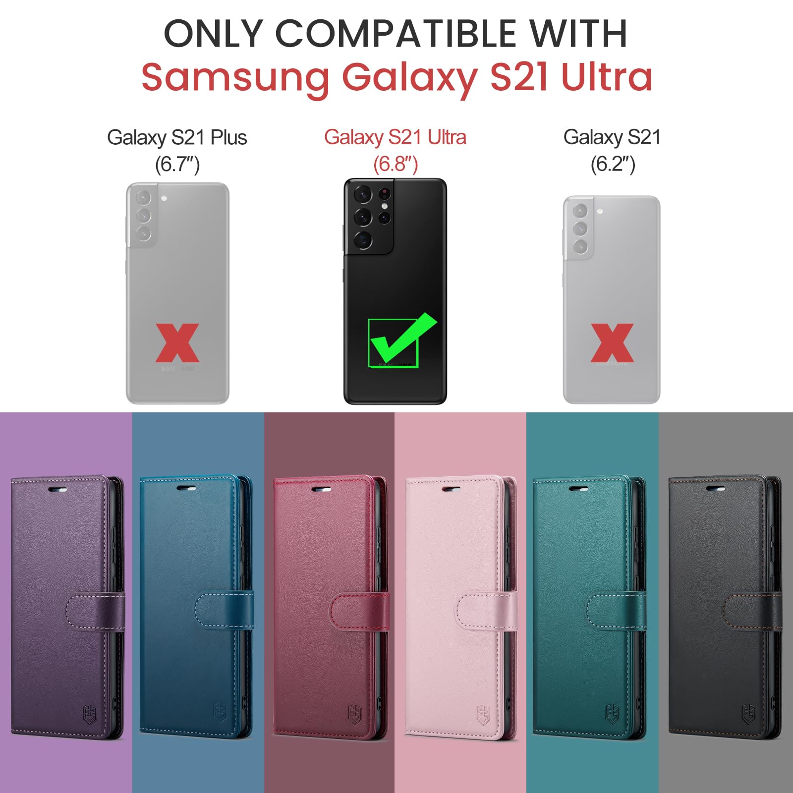 FLIPALM for Samsung Galaxy S21 Ultra Wallet Case with RFID Blocking Credit Card Holder, PU Leather Folio Flip Kickstand Protective Shockproof Cover Women Men for Samsung S21 Ultra Phone case(Black)