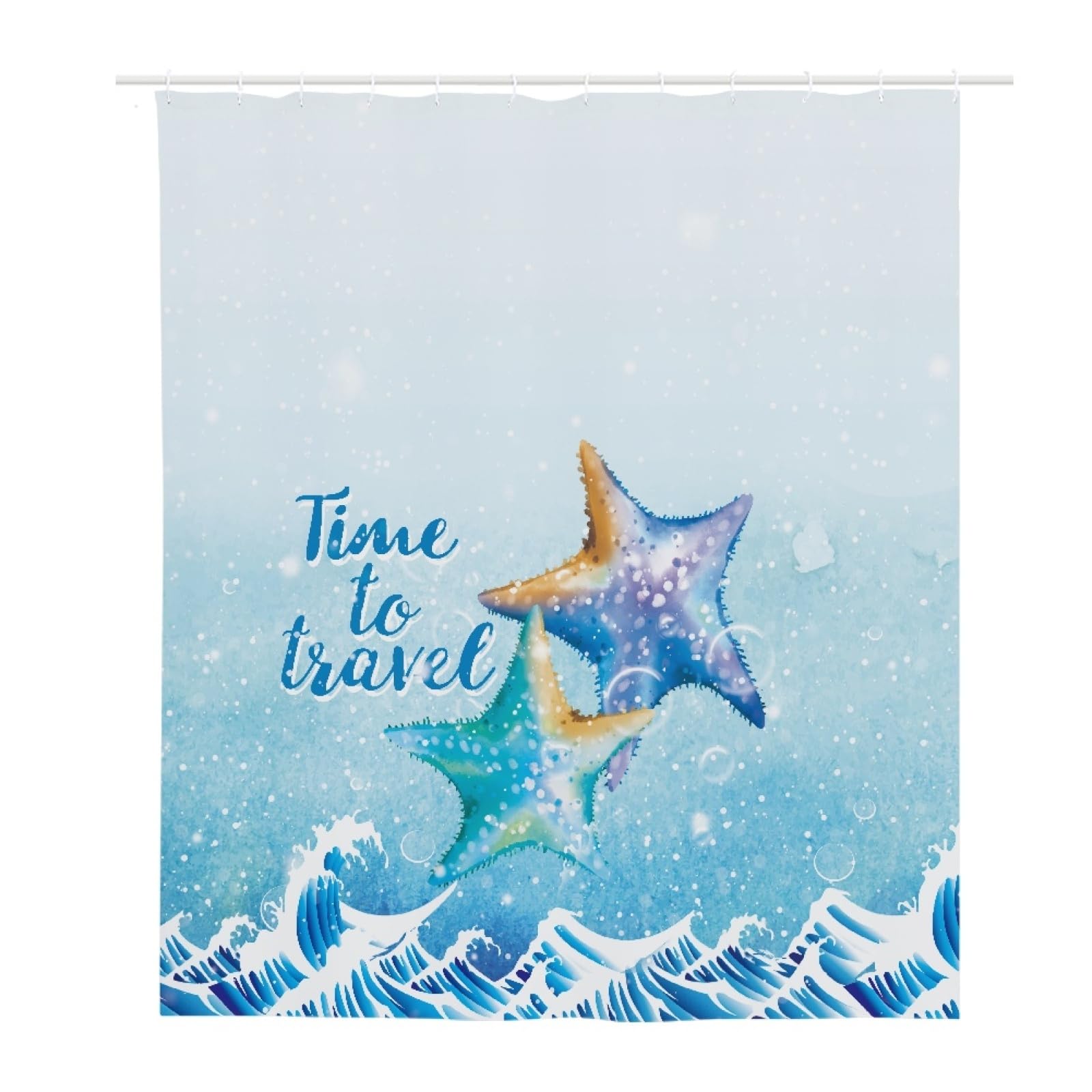 Rideau de douche 200X240 anti moisissure étoile de mer bleue glace avec 12 crochets