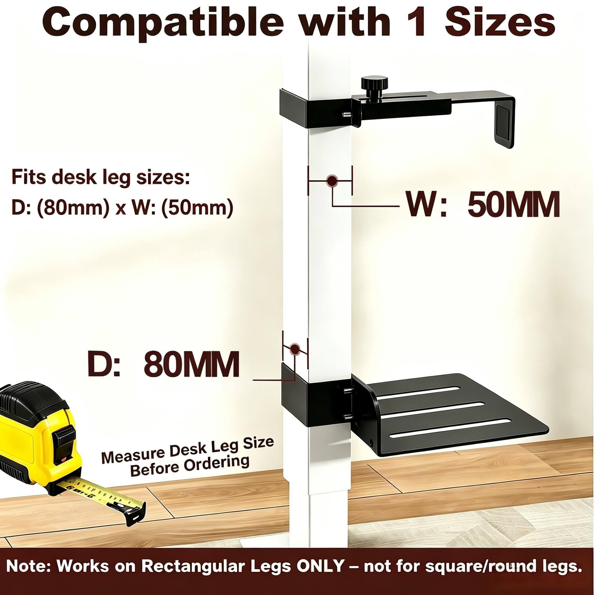 Supporto regolabile per PC sotto la scrivania senza forare, compatibile con scrivanie rialzabili, carico massimo 18 kg (40 lbs), facile installazione. (Nero, 80 * 50)