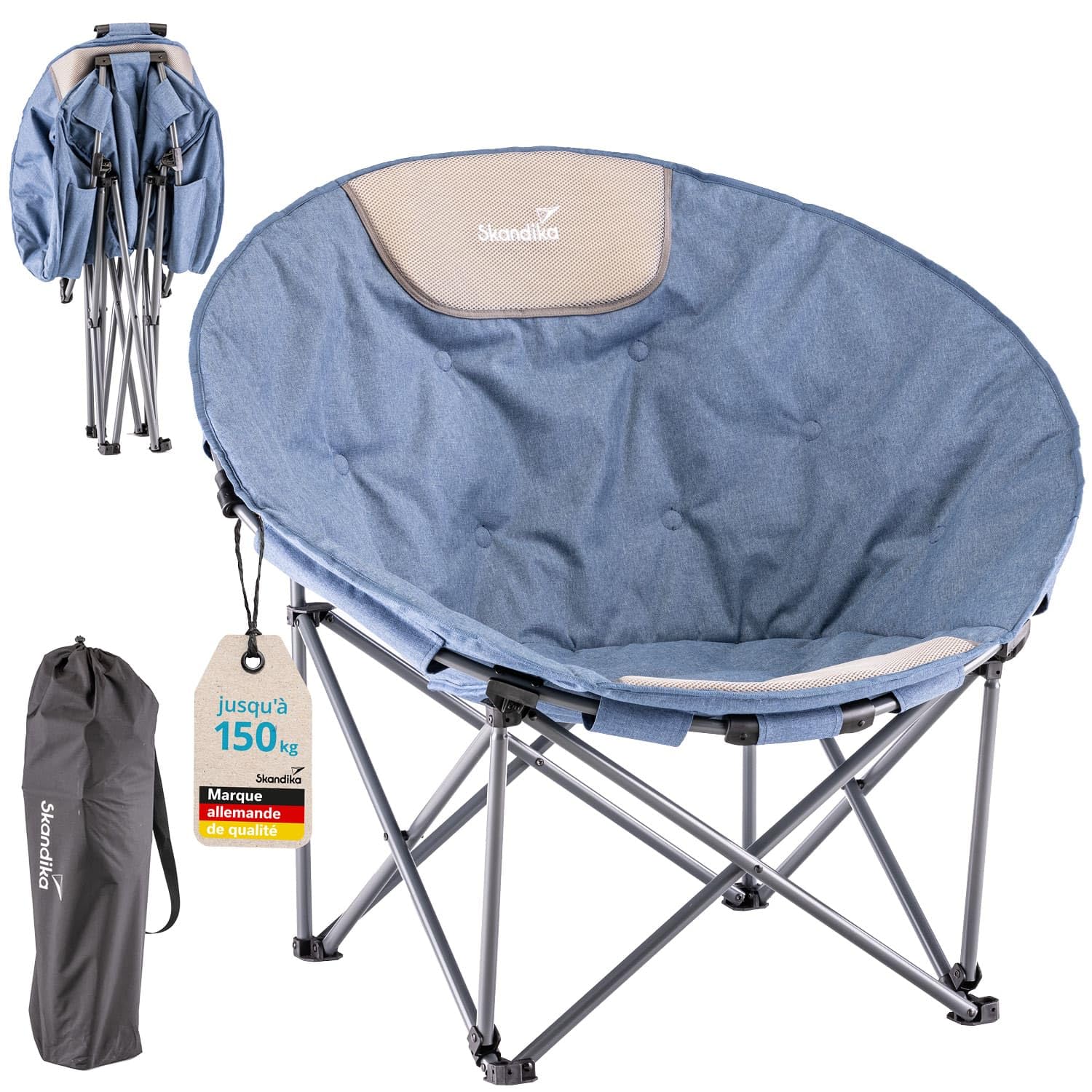 Skandika Moonchair Kupari XL | Fauteuil de Camping Pliable, Poids Max. de l'utilisateur 150 kg, Rembourrage Moelleux, Sac de Transport, siège Confortable Pliant | Extérieur, Jardin, Balcon