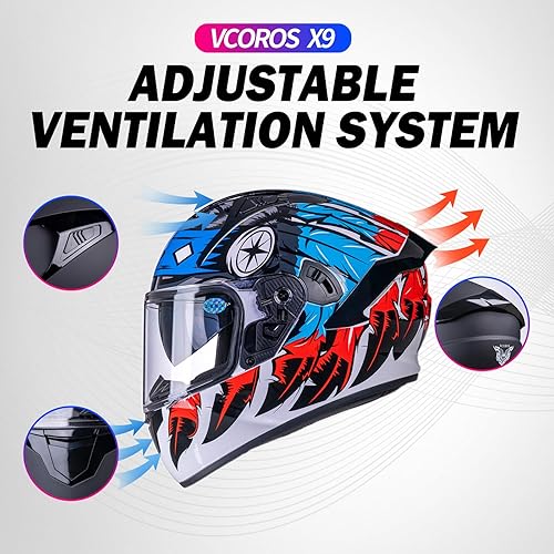 Miniatura 2 de VCOROS Casco de motocicleta de cara completa X9 con visera interior y bolsillos para altavoces listos para Bluetooth, aprobado por DOT, casco de