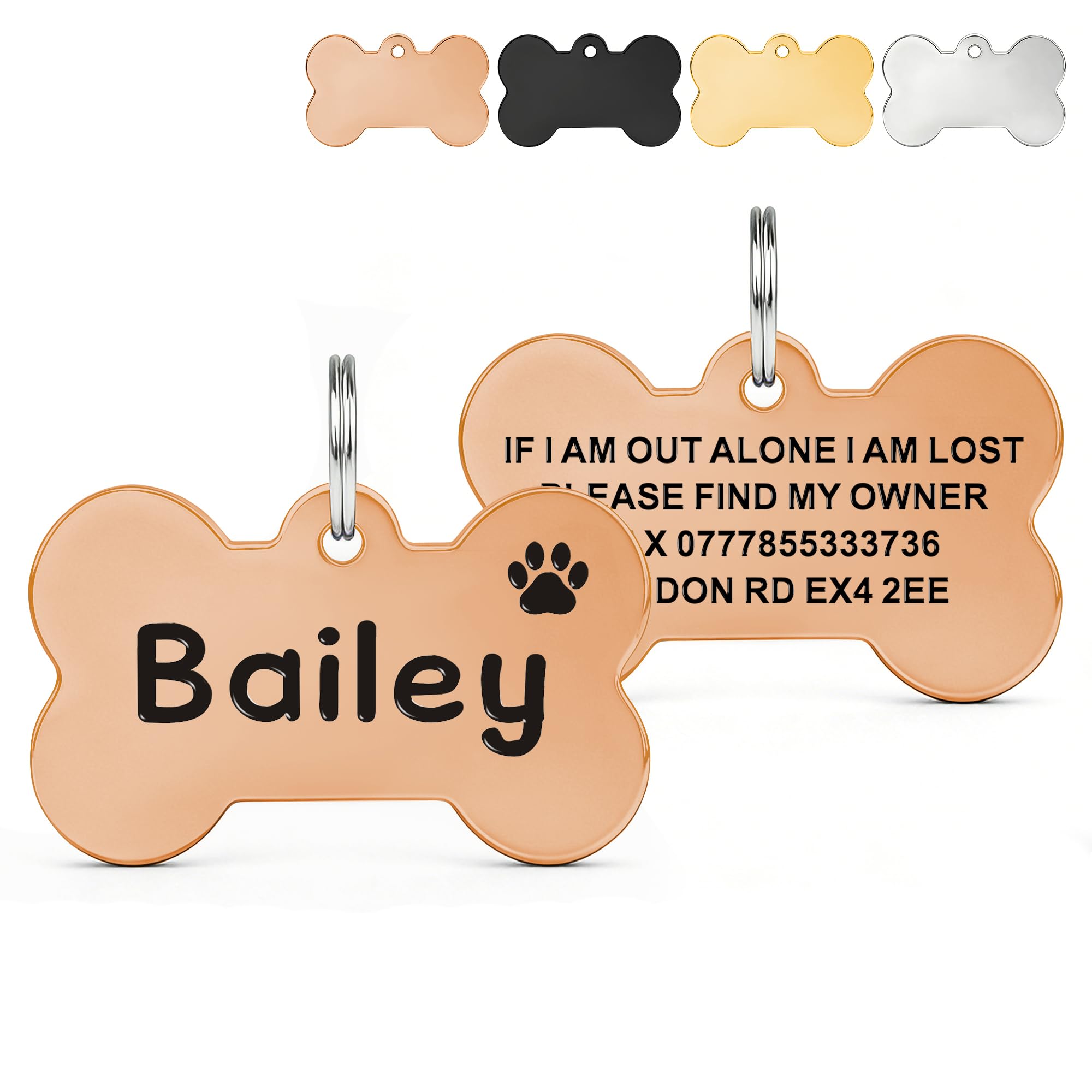 Deep Engraved Dog Tags for Pets UK Prime, Personalised Cat Dog Name ID Tags, Stainless Steel Pet Tag for Doggy Kitten Kitty Puppy, Scratch Resistant Tag (Champagne Gold Bone, S) โ image 1