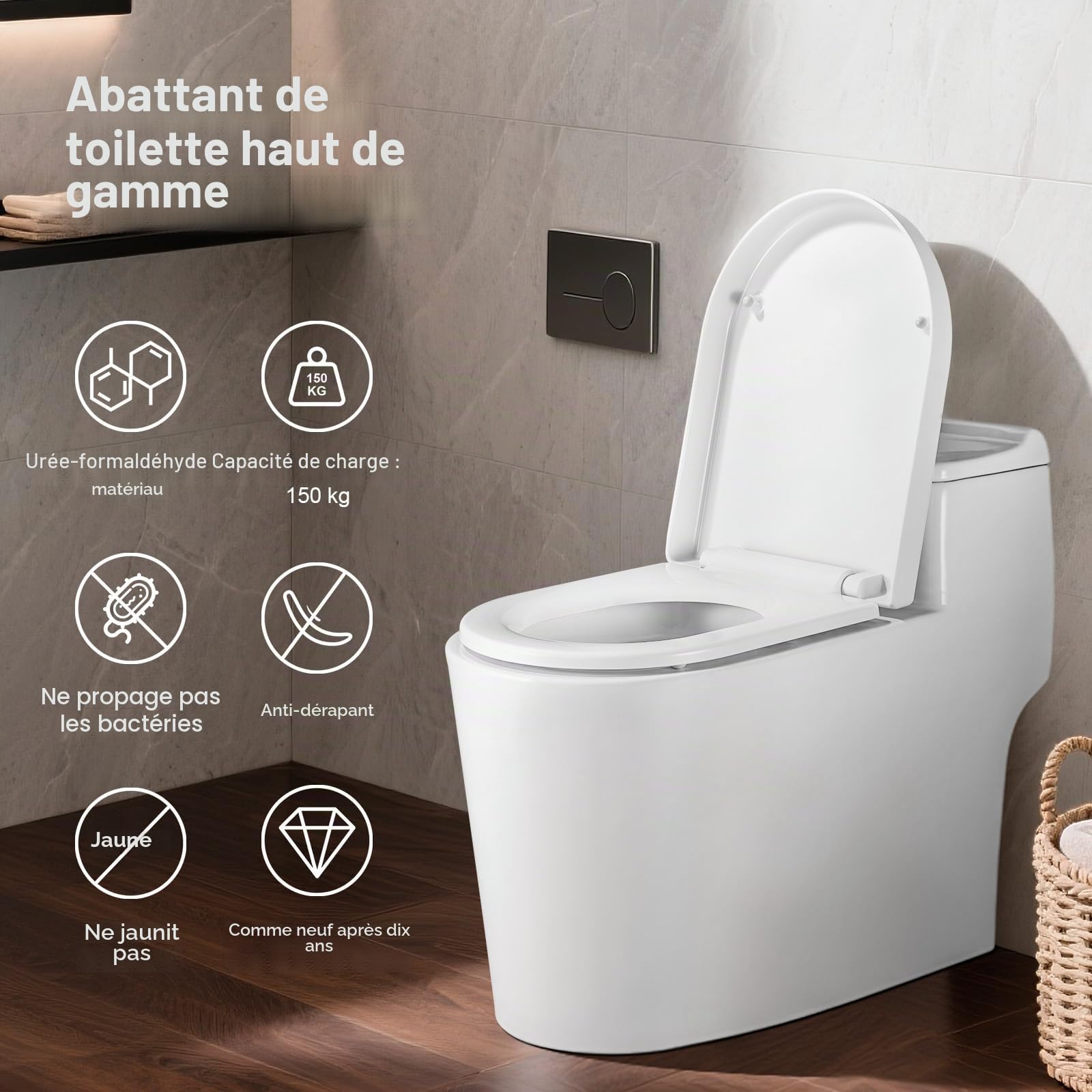 GRIFEMA G951 Abattant WC Premium - Résine UF Antibactérien et Inrayable - Ne Jaunit Pas - Finition Céramique - Fermeture Silencieuse - Dégagement Rapide Nettoyage Facile - Forme D[Exclusivité Amazon]