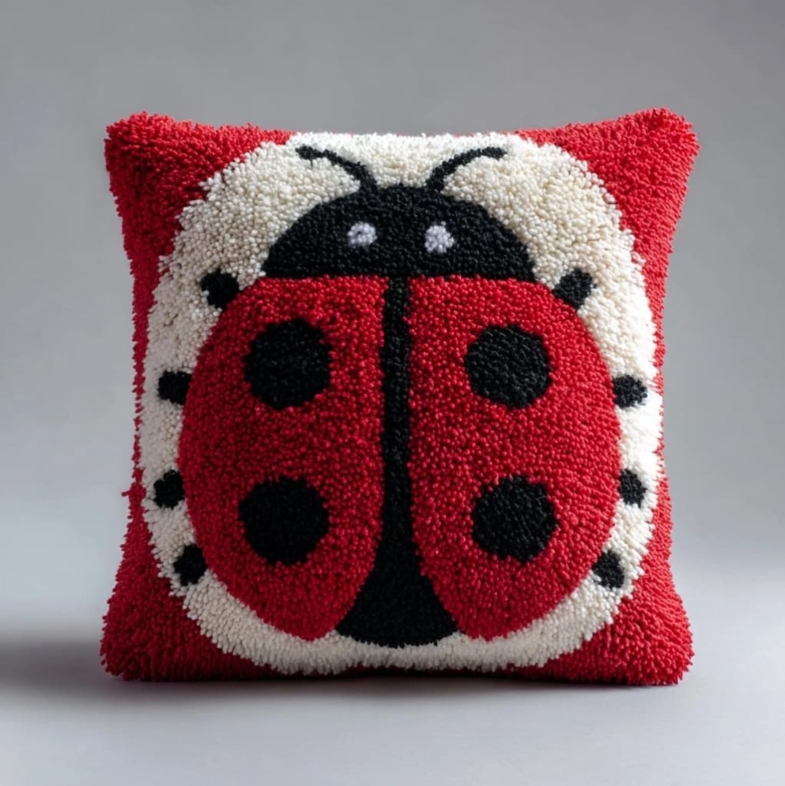 WallustrioaW 43x43cm Latch Hook Embroidery Cushion Kit,Cartoon Ladybug